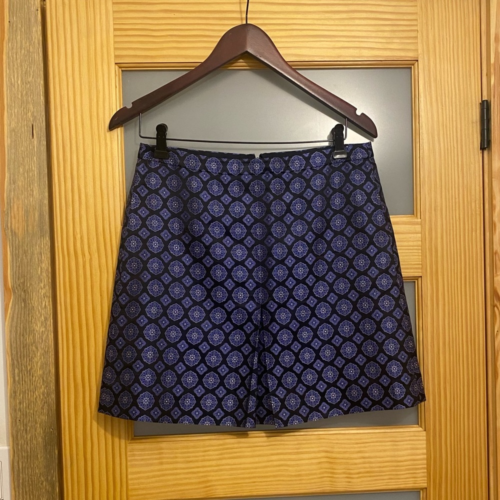 J.Crew Blue and Black Patterned Silk Mini Skirt